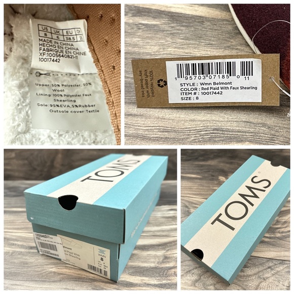 NIB Toms Belmont Faux Shearling Slip On Loafers Flats Red Plaid 8 38.5 - Picture 11 of 11